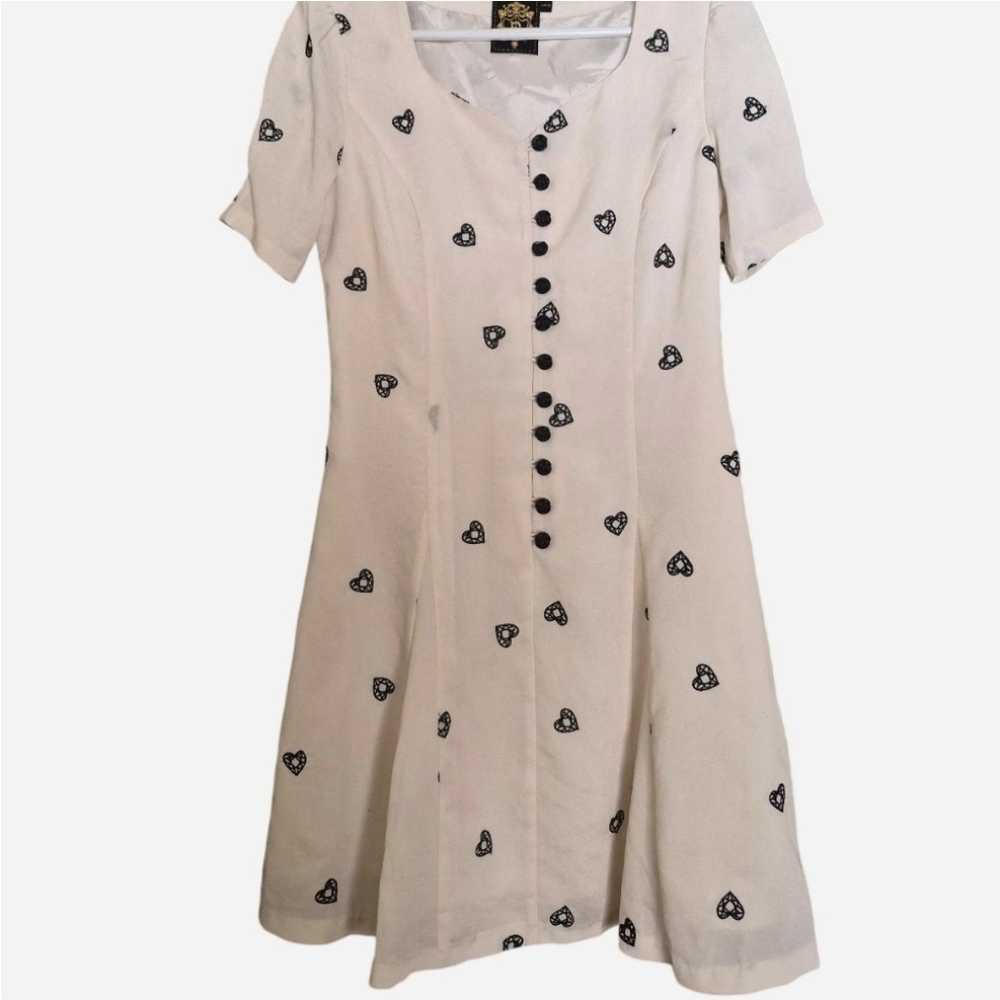 Coquette Vintage Dress with Heart Embroidery